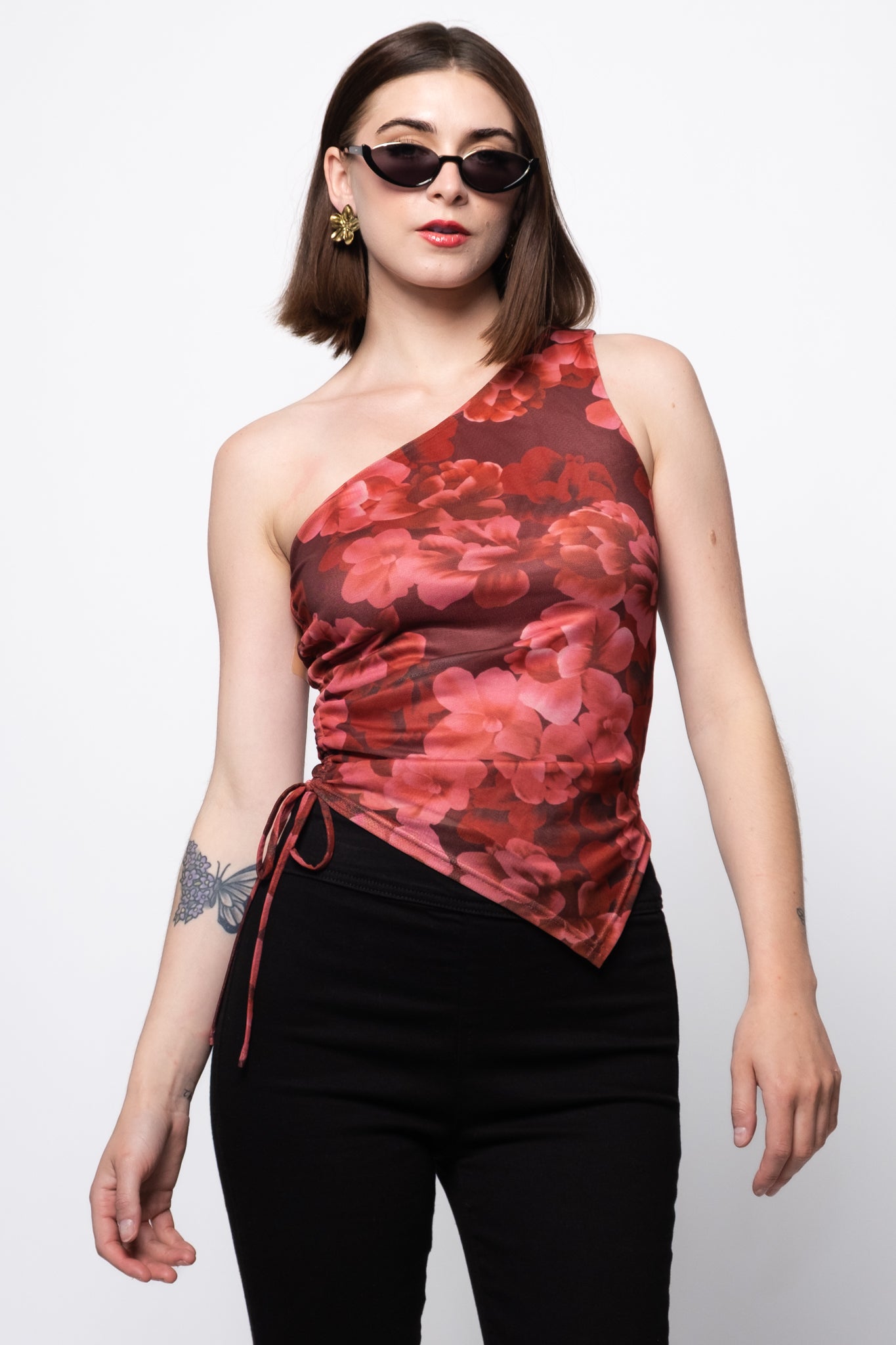 Sia One Shoulder Mesh Top – Calico