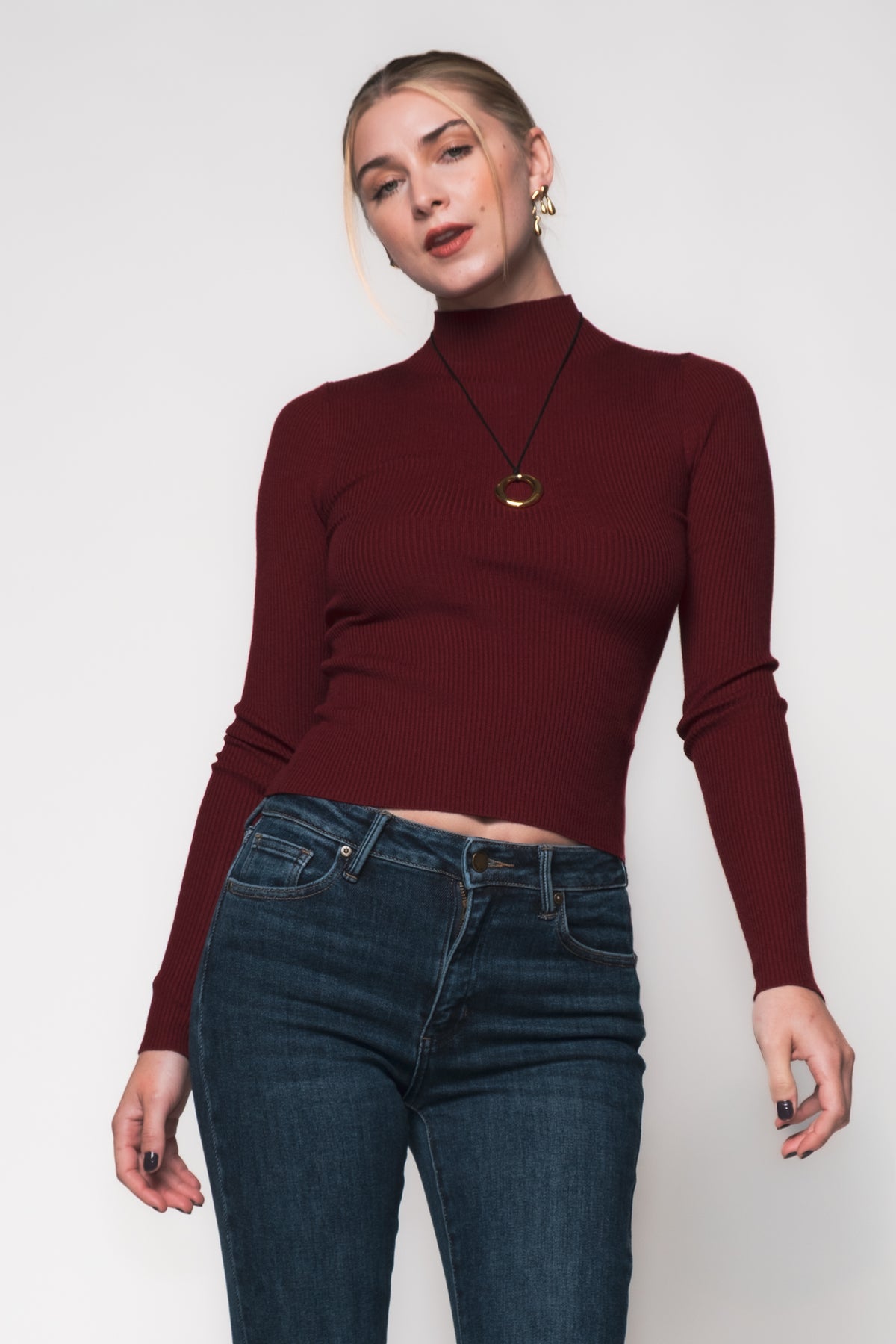 Ama Ribbed Mock Neck Layering Top