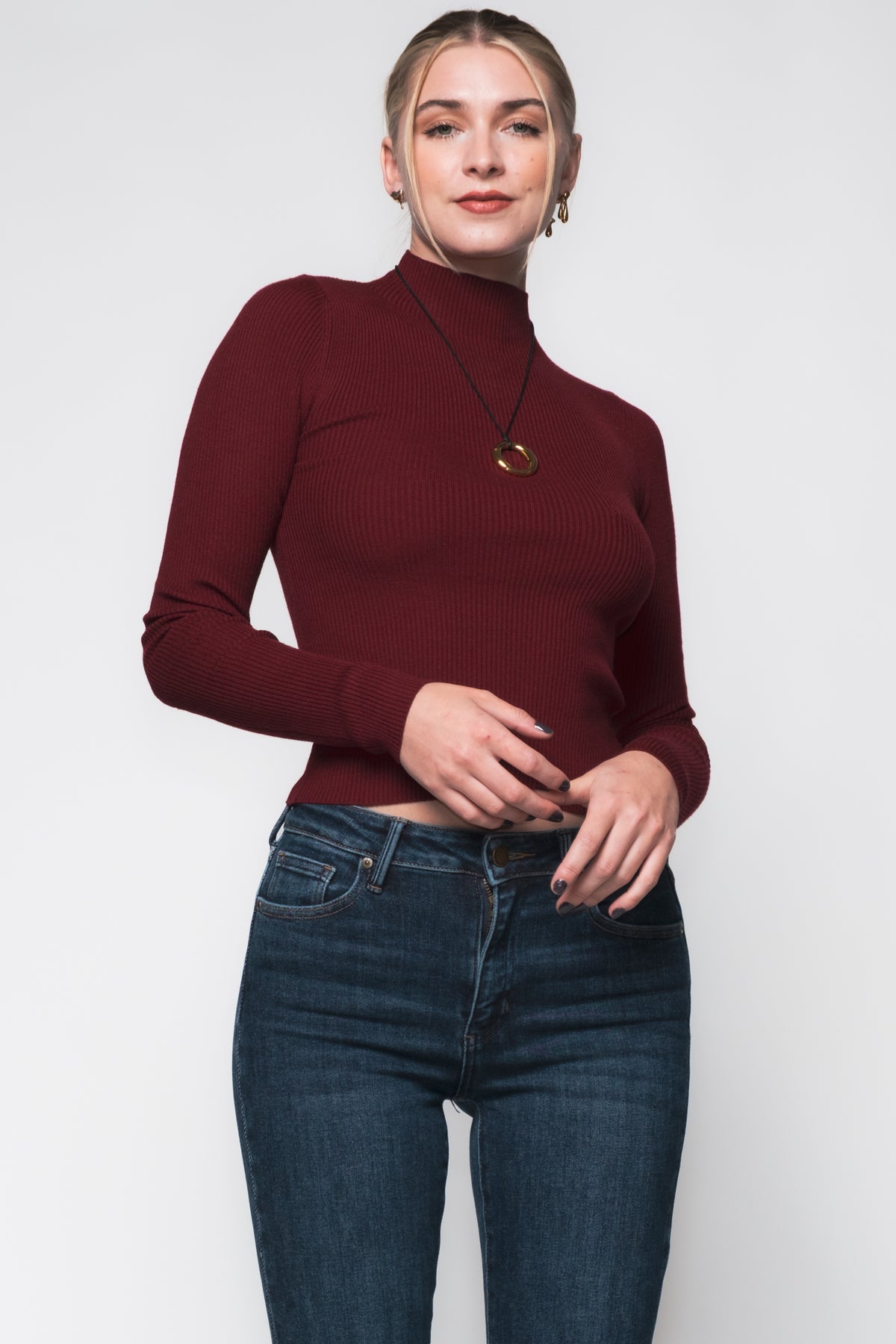 Ama Ribbed Mock Neck Layering Top