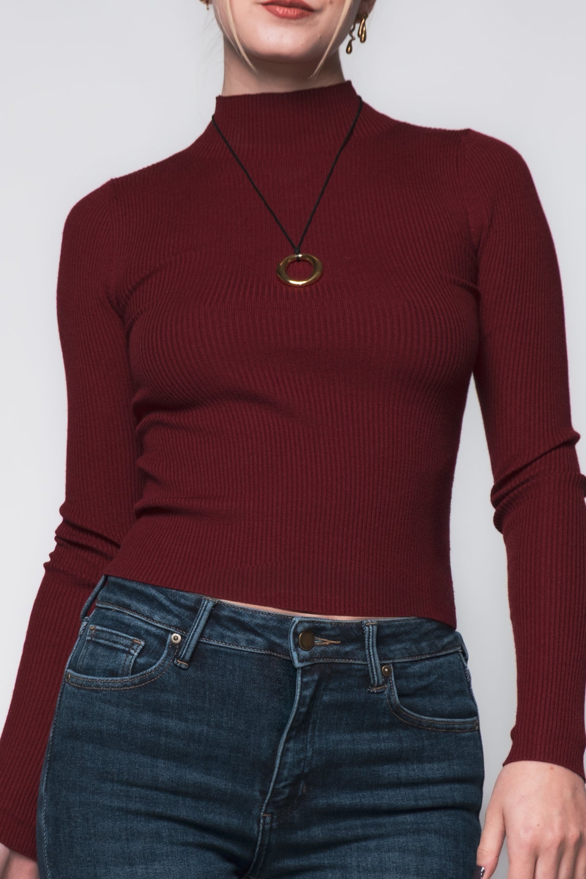Ama Ribbed Mock Neck Layering Top