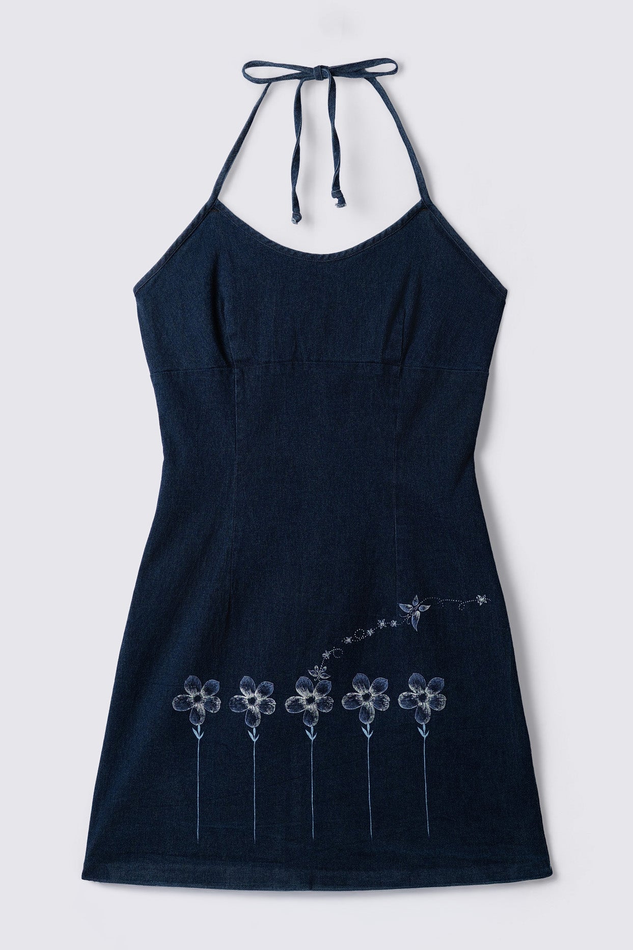90s halter dress 90s Status Denim Halter Mini Dress – Calico