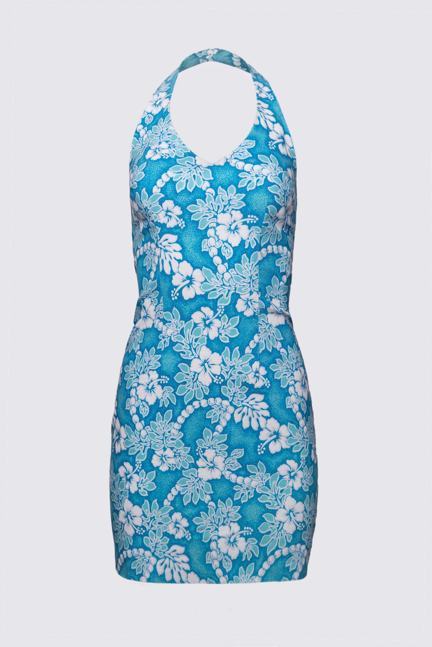 Y2K City Triangles Hibiscus Print Halter Dress
