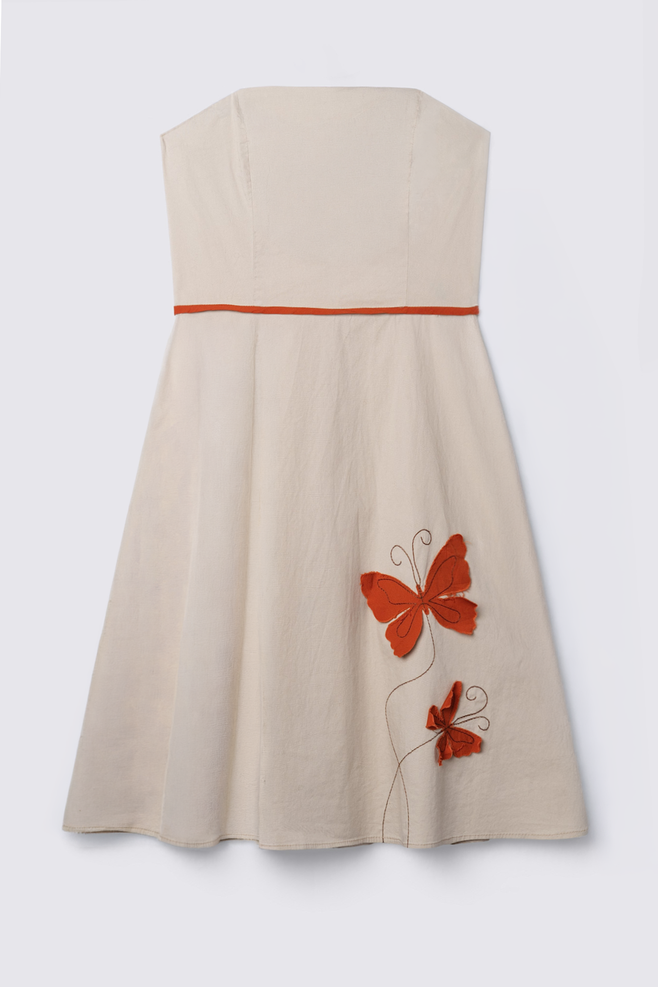 Y2K Butterfly Applique Strapless Cotton Dress