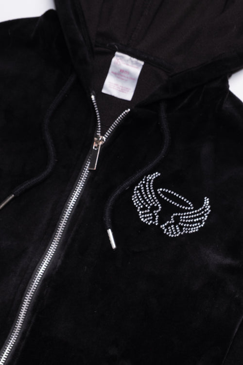 Rhinesone Angel Wing Fitted Velour Hoodie