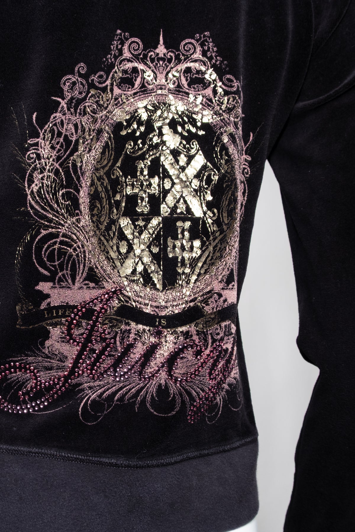Juicy Couture Rhinestone Crest Velour Zip Hoodie