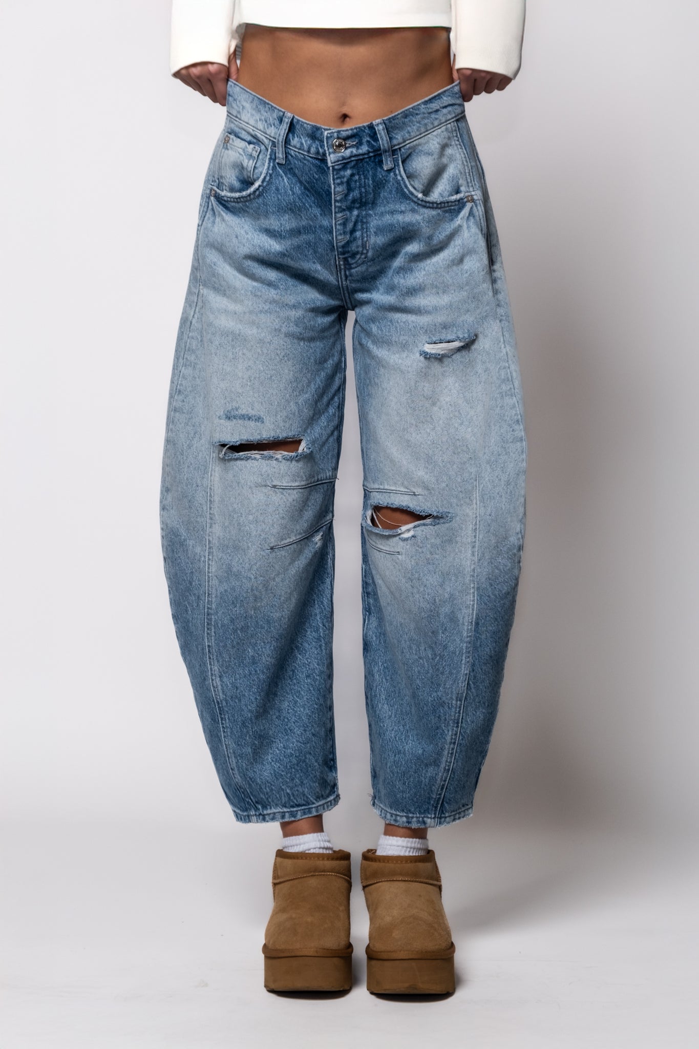 Free People Good Luck Midrise Barrel Jeans – Calico