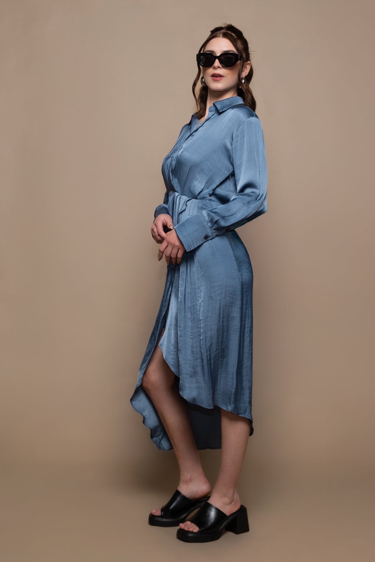 Steve Madden Martina Washed Satin Shirt Dress