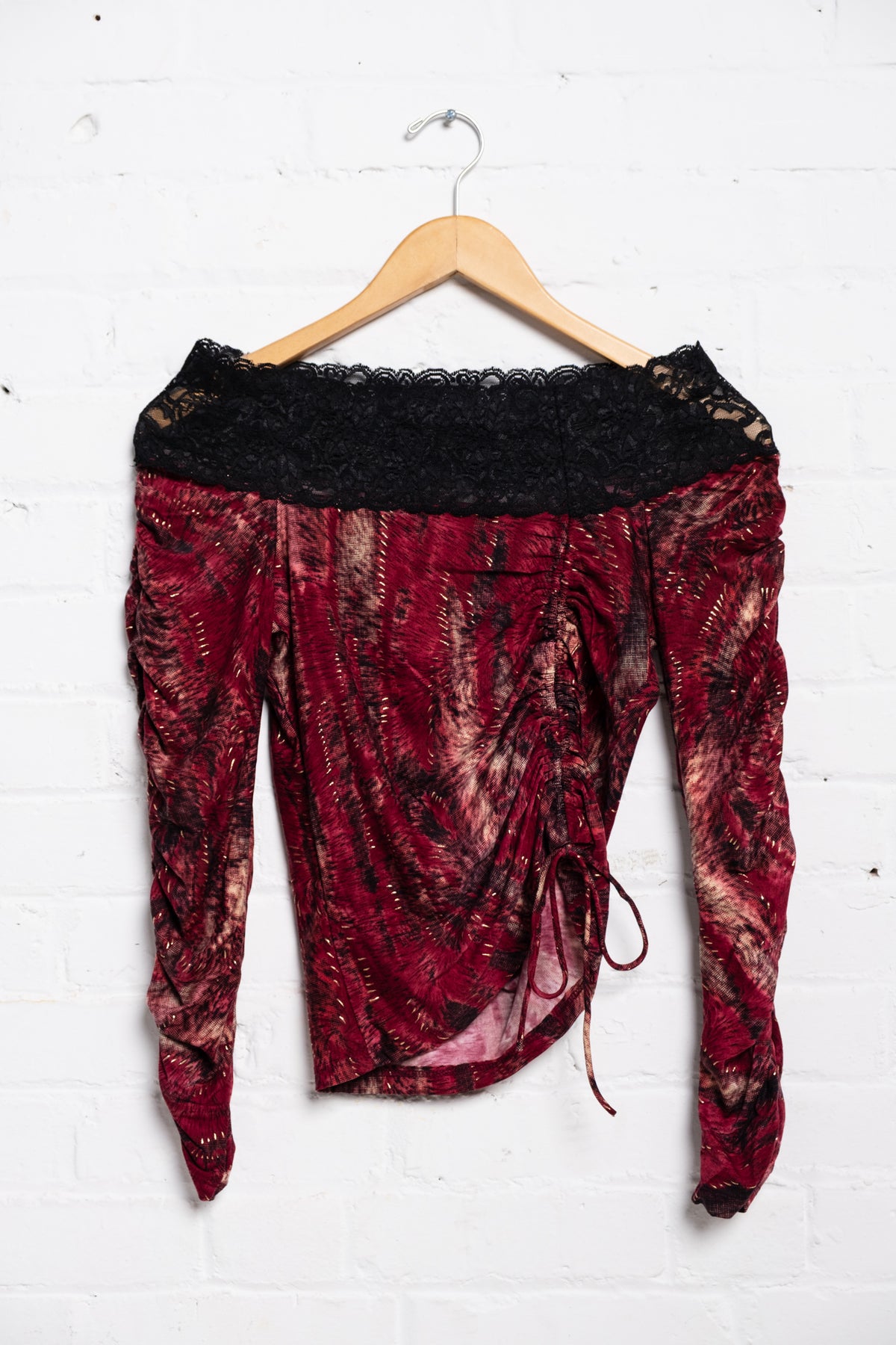 Deadstock Ruched Lace Trim Top