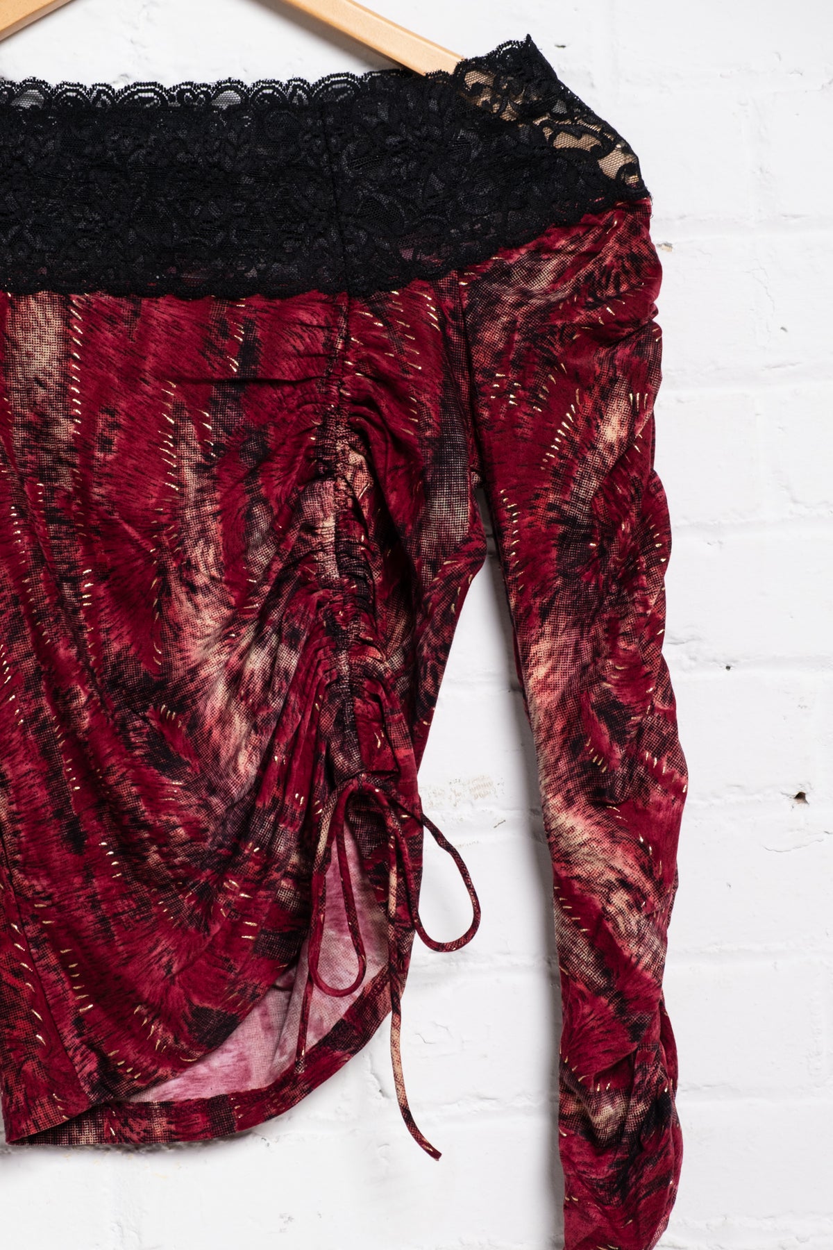 Deadstock Ruched Lace Trim Top