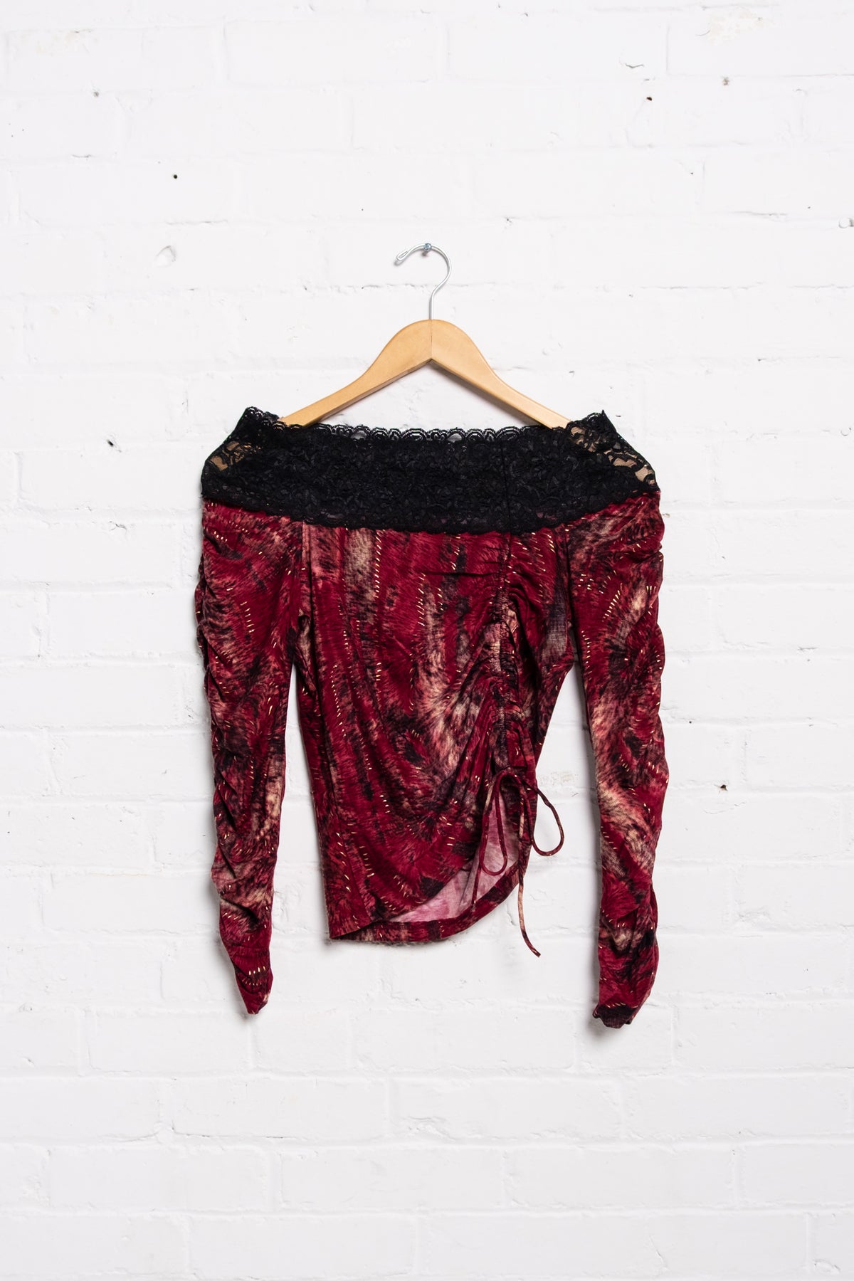 Deadstock Ruched Lace Trim Top