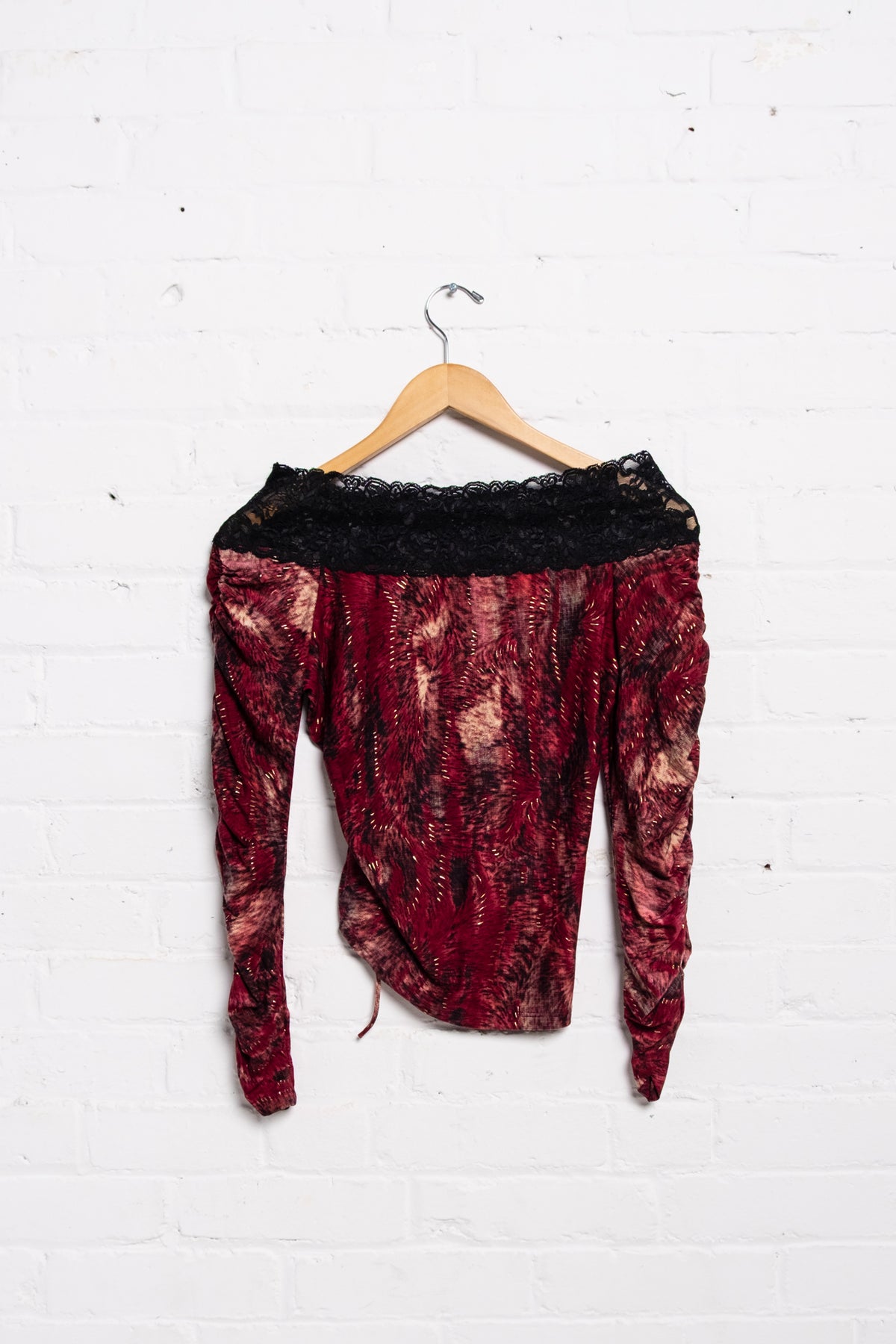 Deadstock Ruched Lace Trim Top