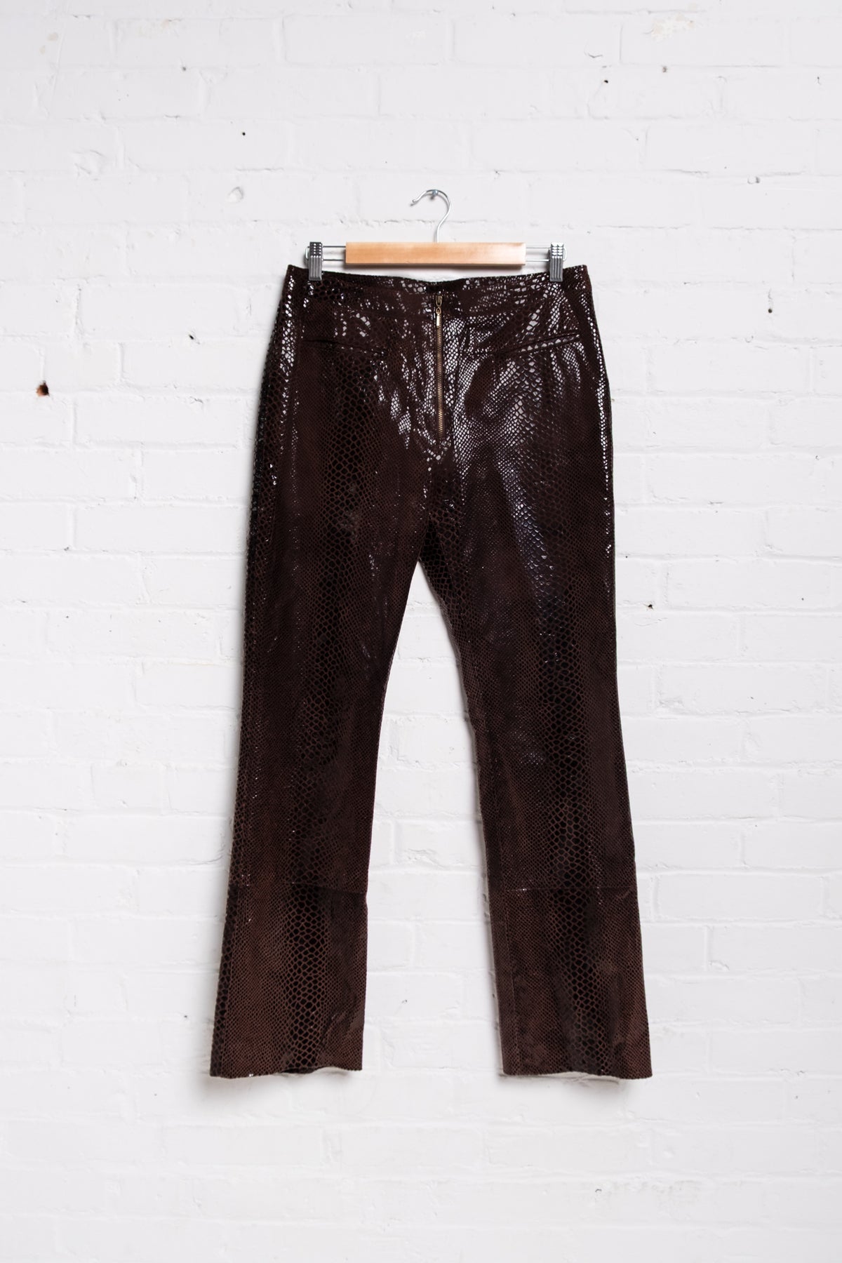 Cache Embossed Leather Straight Leg Pants