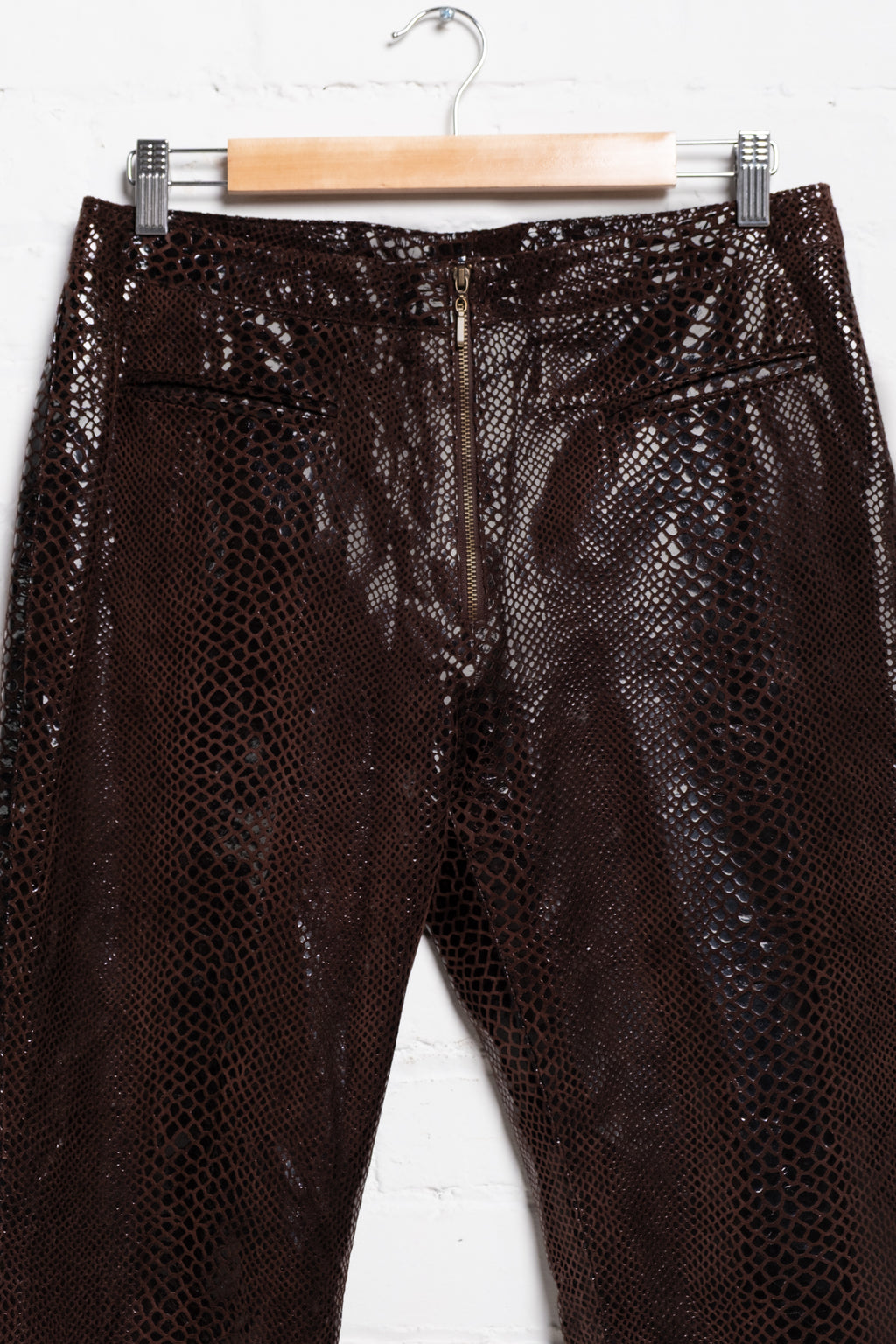 Cache Embossed Leather Straight Leg Pants