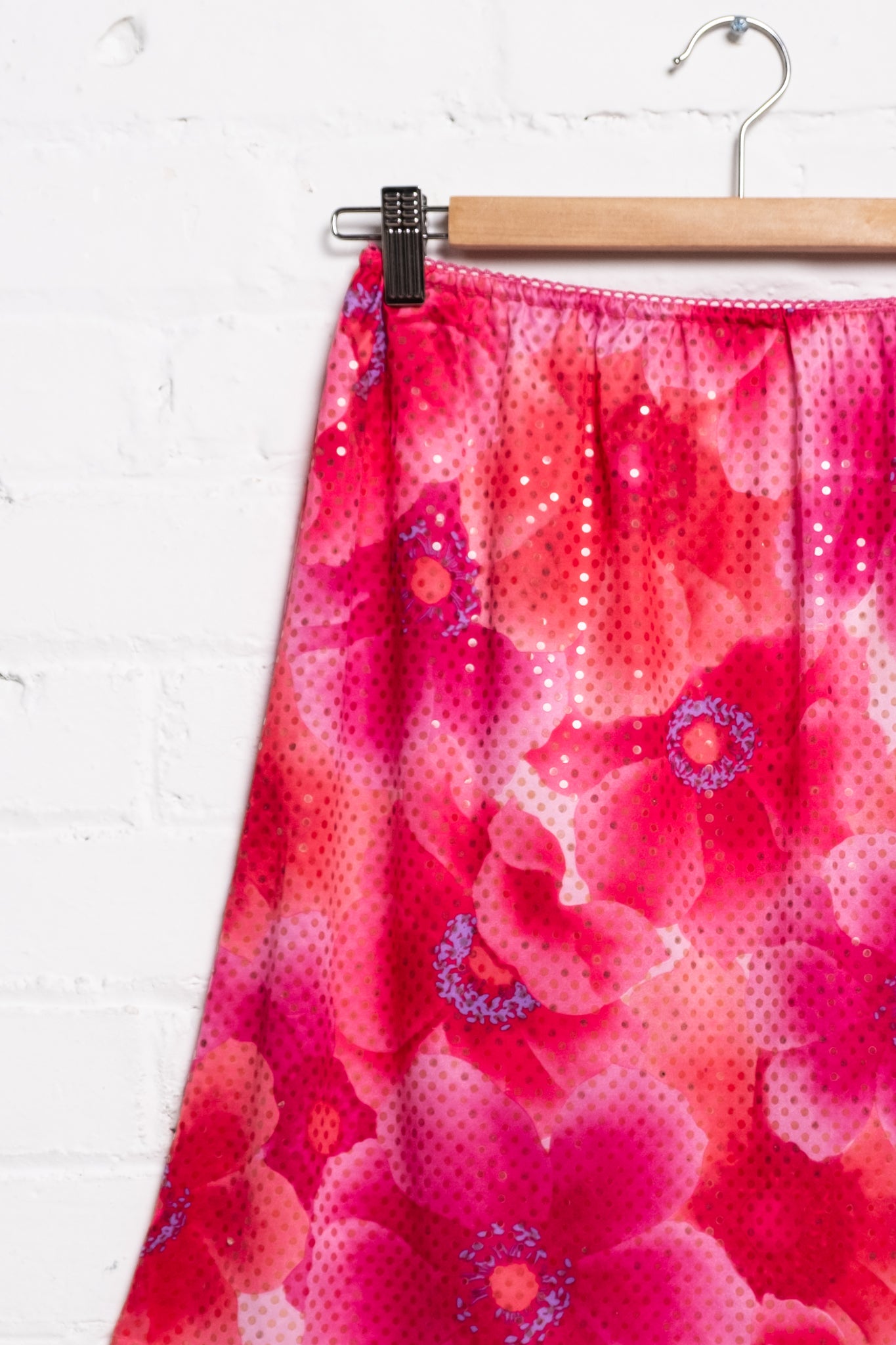 Glossy Dot Floral Slip Skirt
