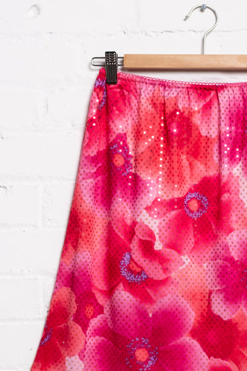 Glossy Dot Floral Slip Skirt
