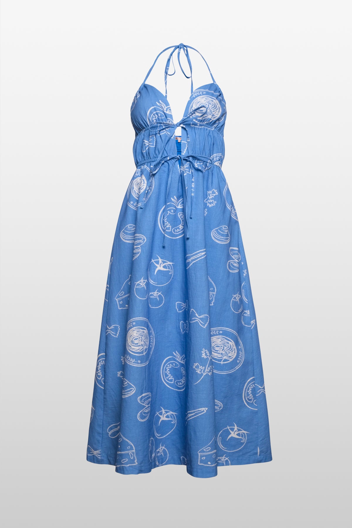 Pasta Print Cotton Midi Dress
