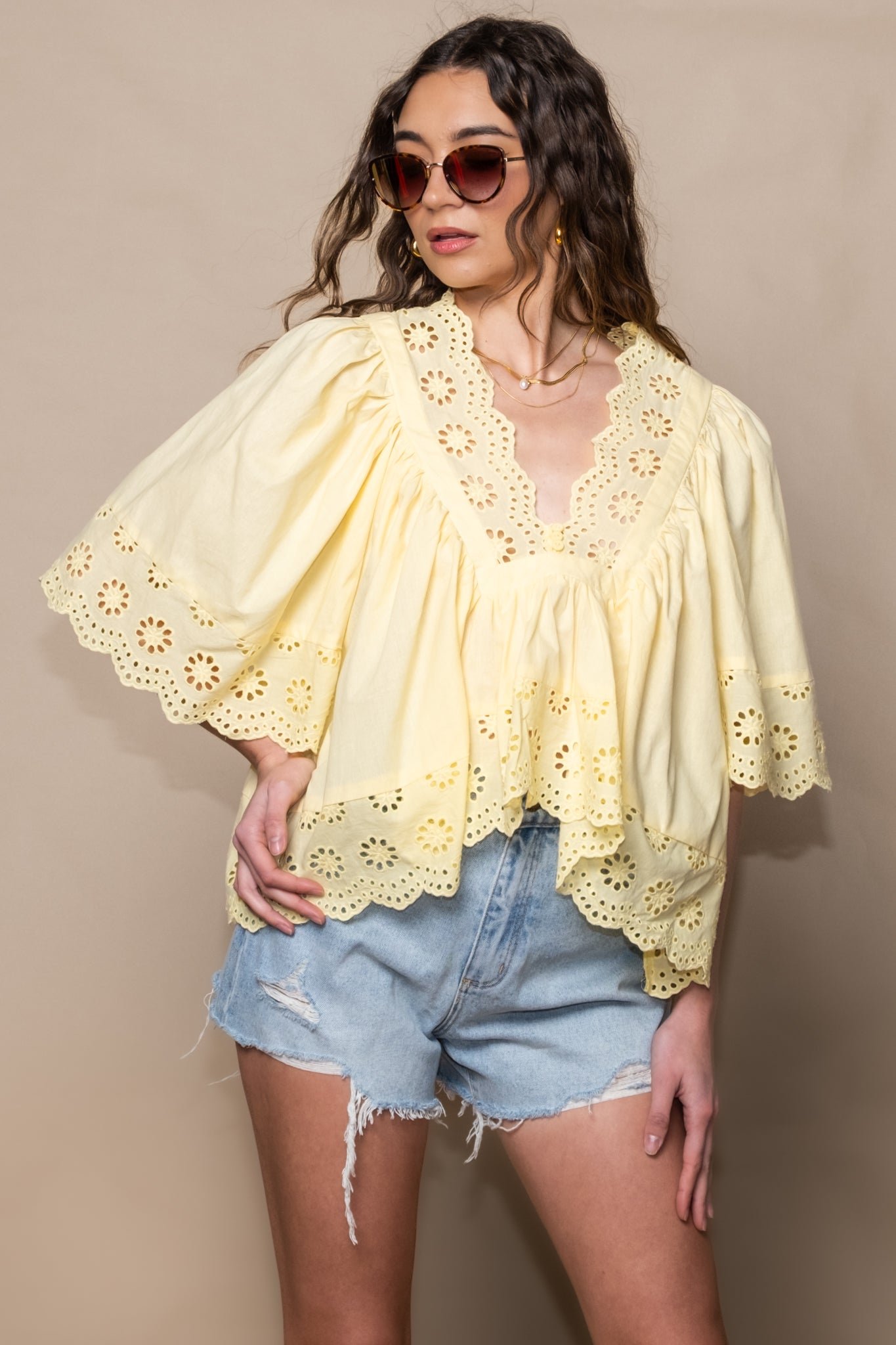 eyelet peasant top