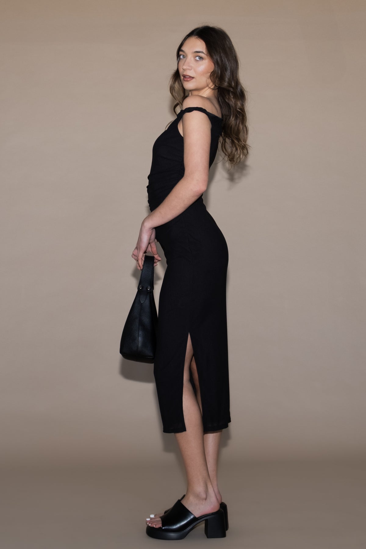 Elle Off The Shoulder Mesh Midi Dress