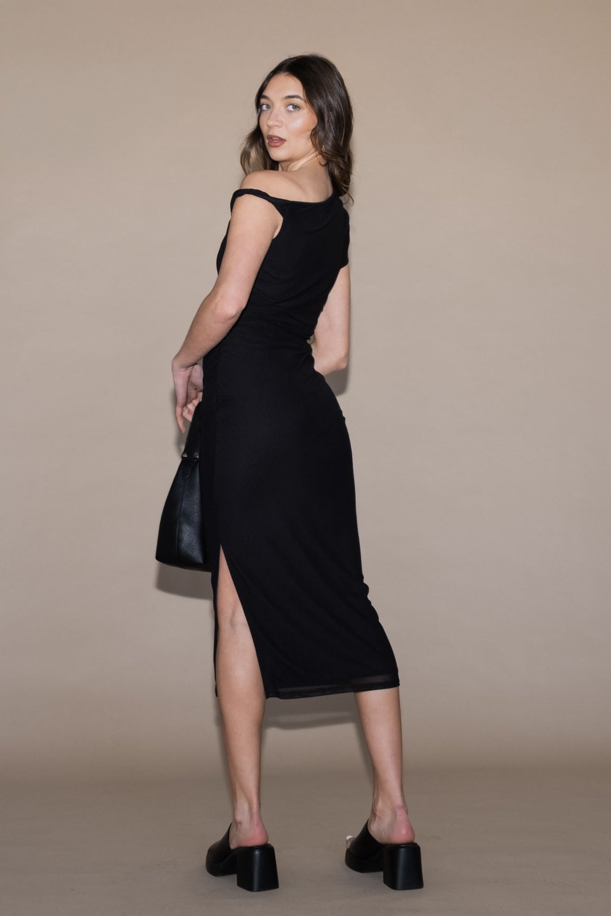 Elle Off The Shoulder Mesh Midi Dress