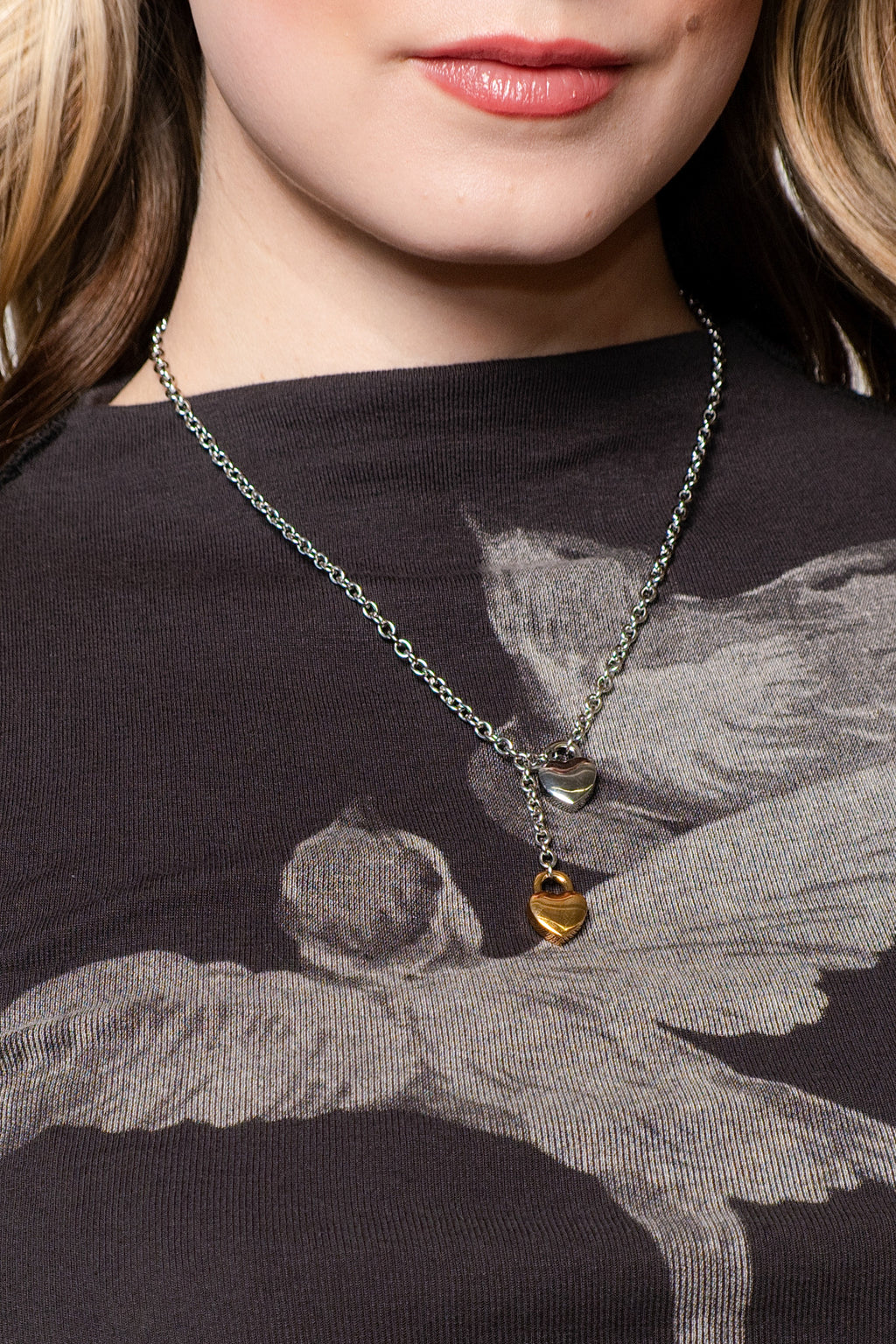 Mixed Metals Toggle Heart Chain