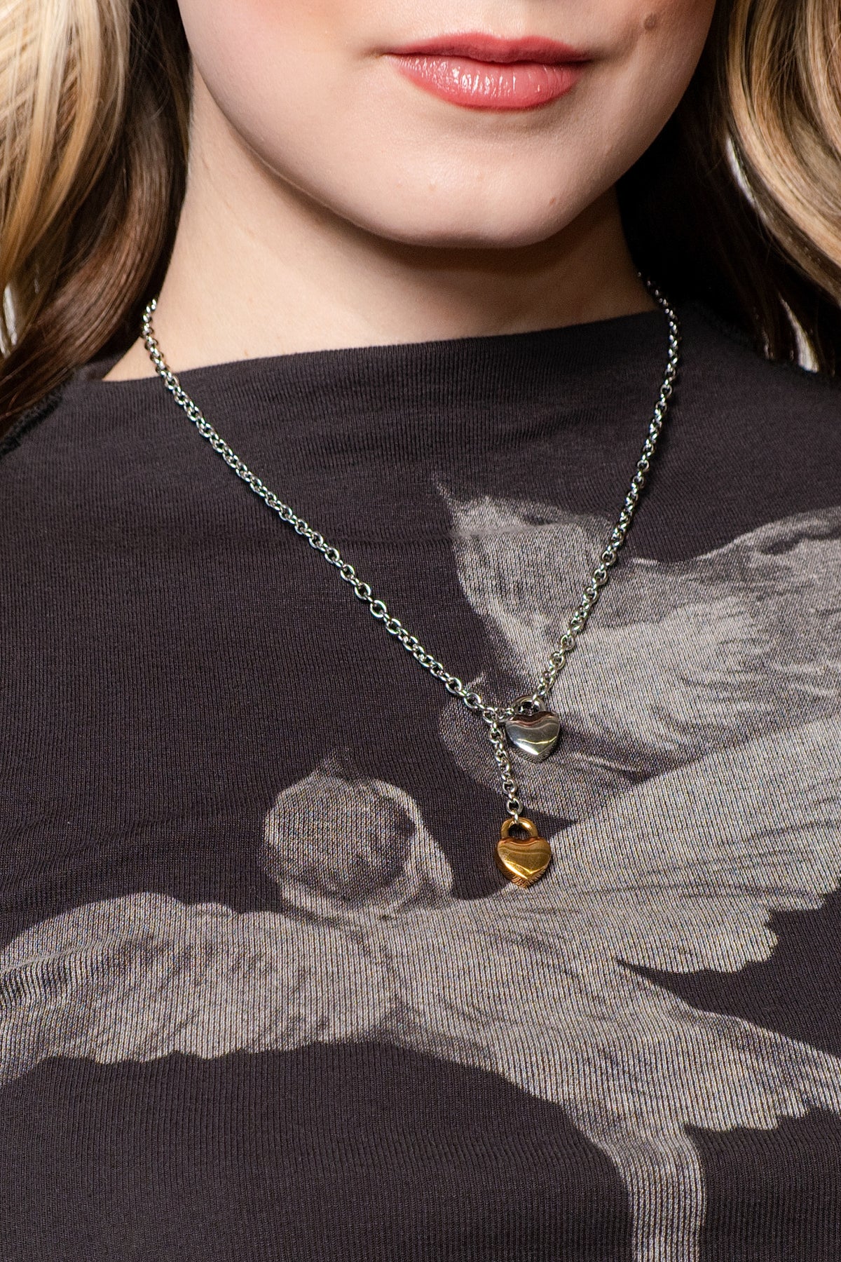 Mixed Metals Toggle Heart Chain