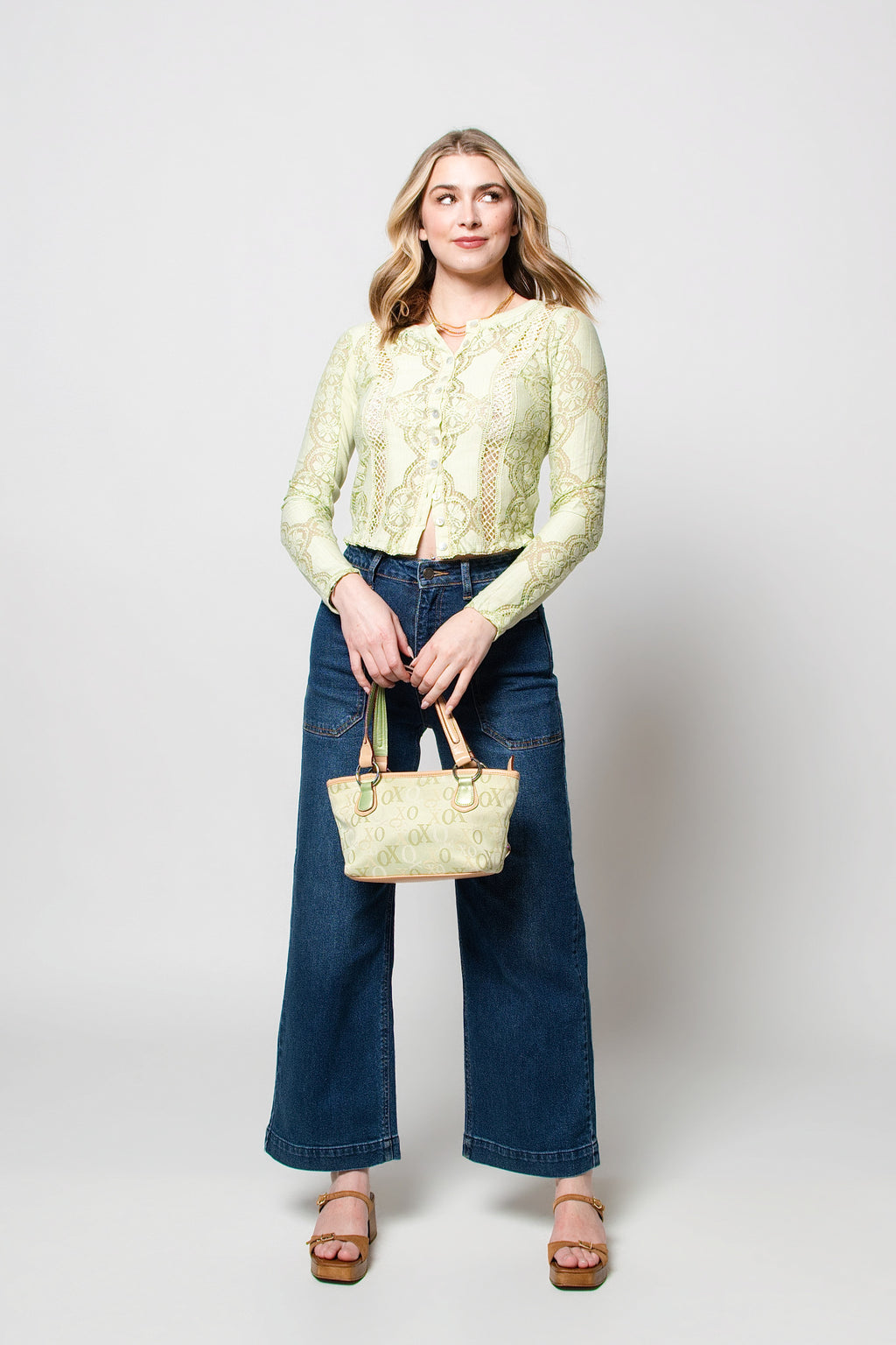 Free People Jae Sheer Lace Knit Long Sleeve Top