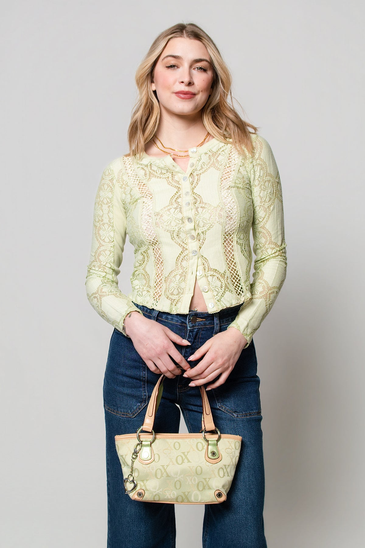 XOXO Monogram Mini Tote with Heart Bag Charm