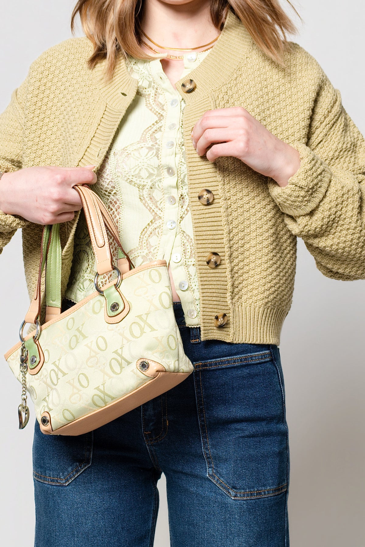 XOXO Monogram Mini Tote with Heart Bag Charm