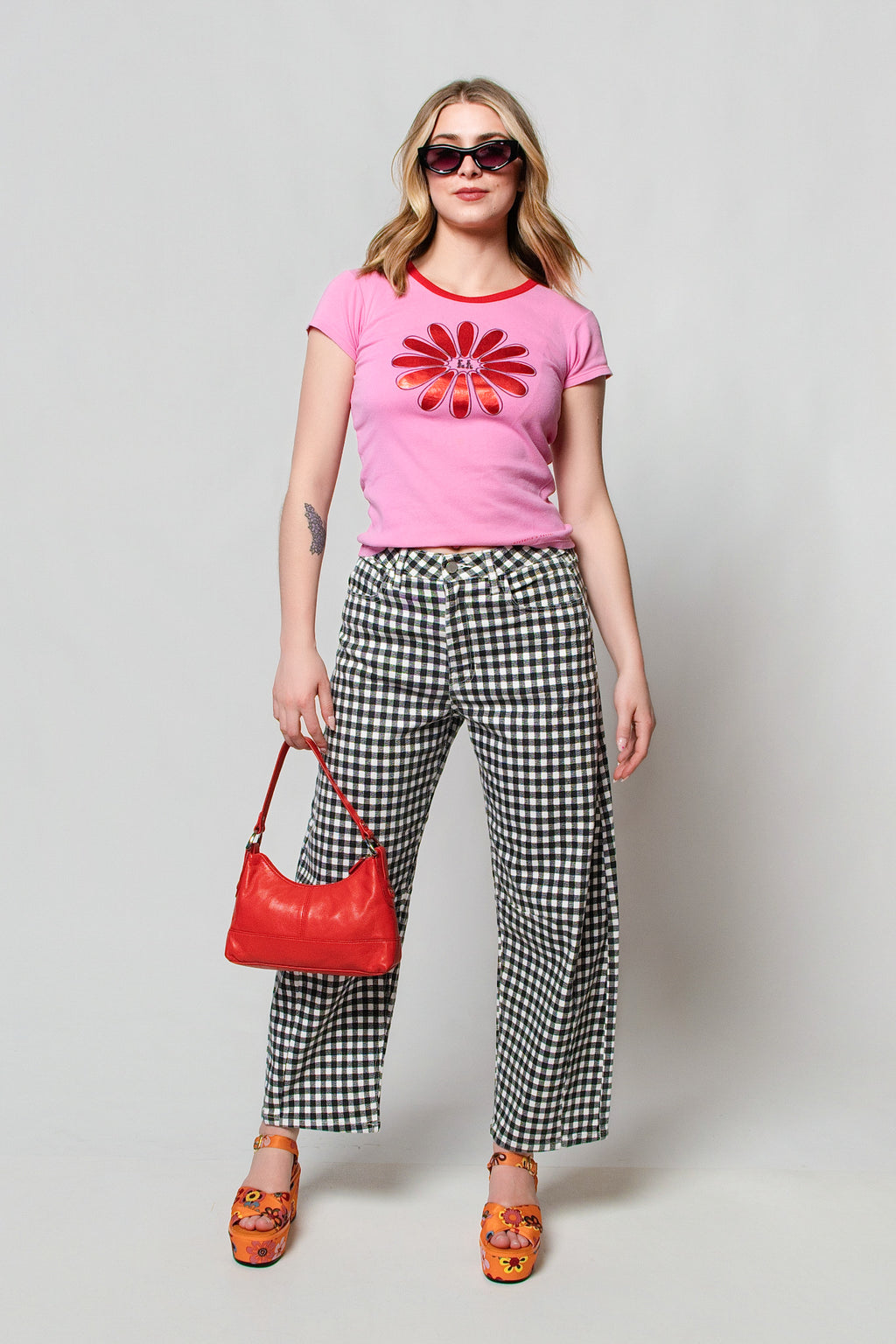 Just Black Gingham Baby Barrel Jeans