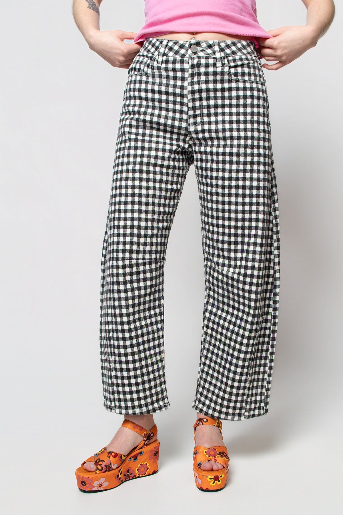 Just Black Gingham Baby Barrel Jeans