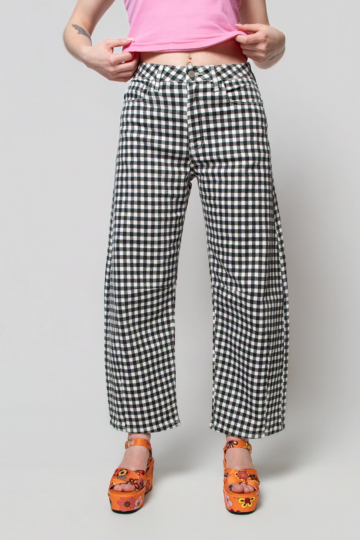 Just Black Gingham Baby Barrel Jeans