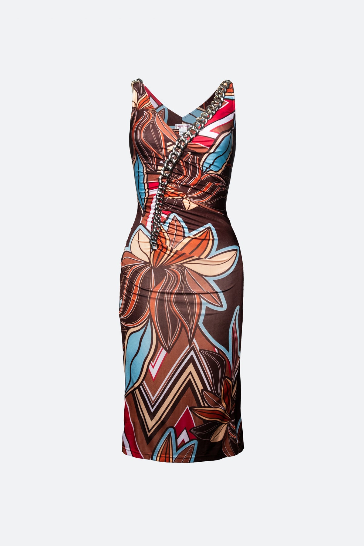 Y2K Bold Print Bodycon with Chain Trim