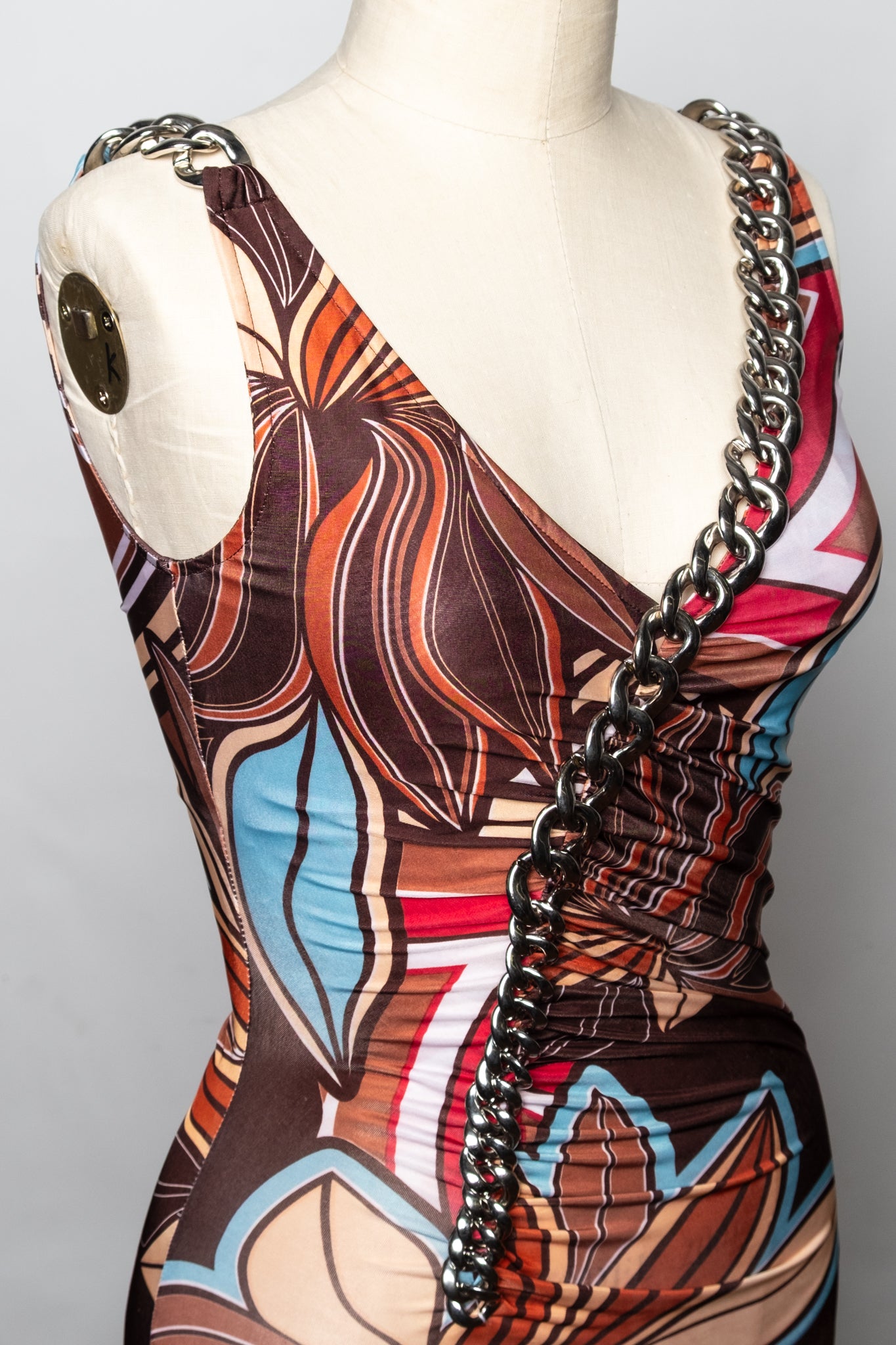 Y2K Bold Print Bodycon with Chain Trim