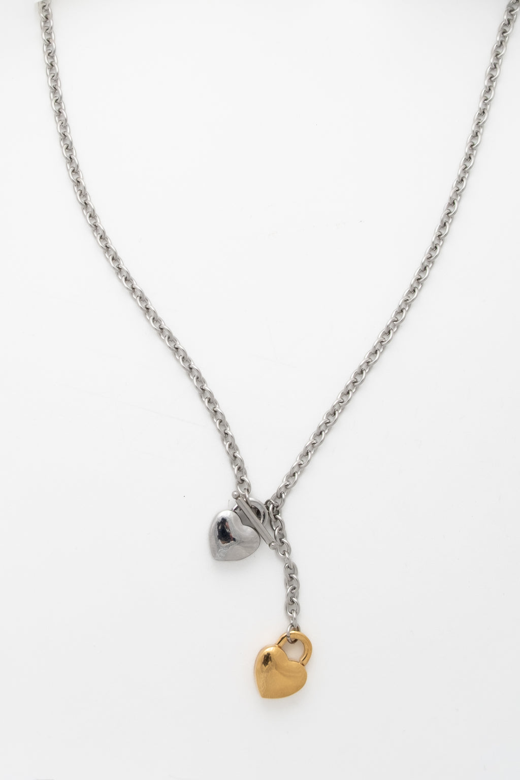Mixed Metals Toggle Heart Chain