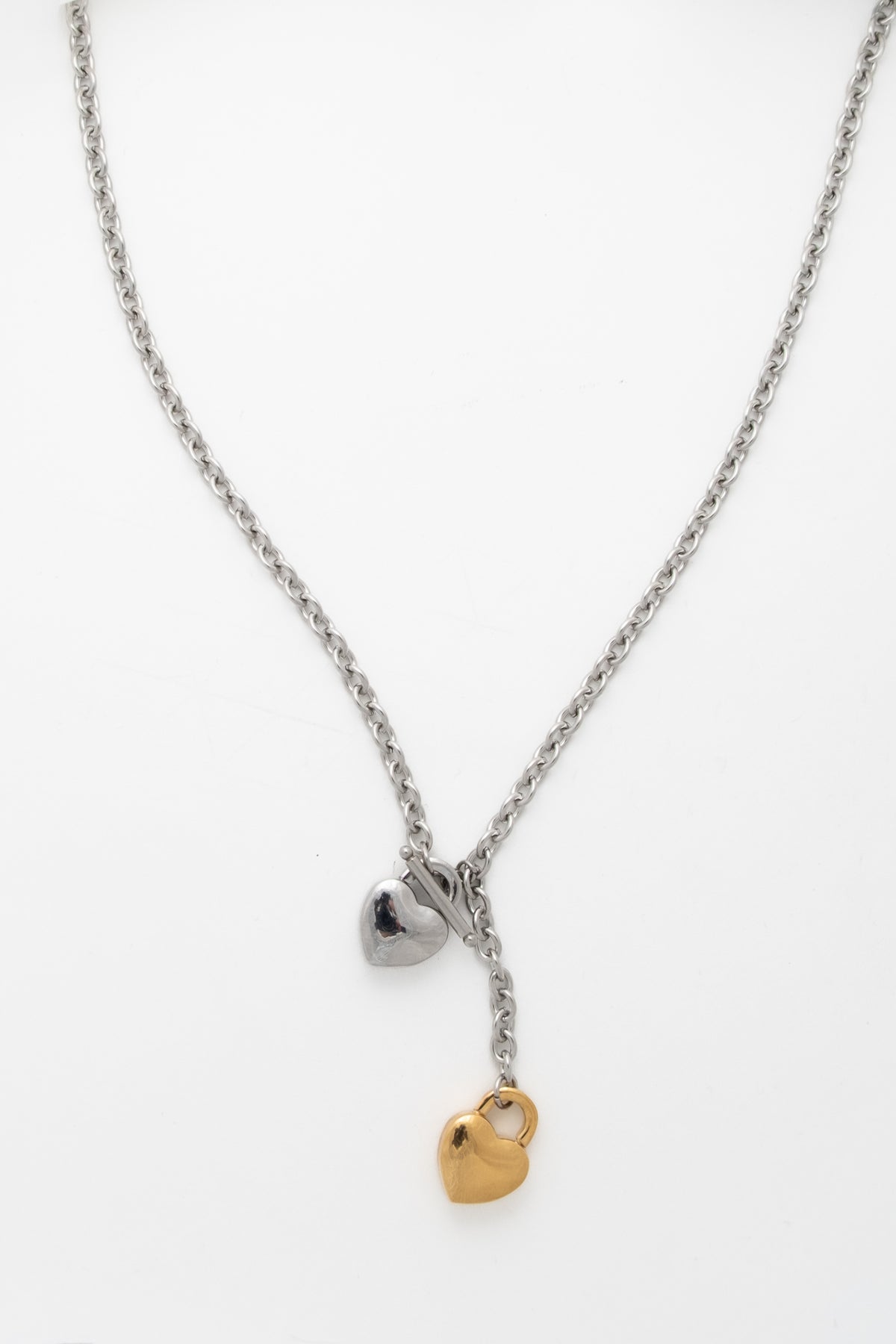 Mixed Metals Toggle Heart Chain
