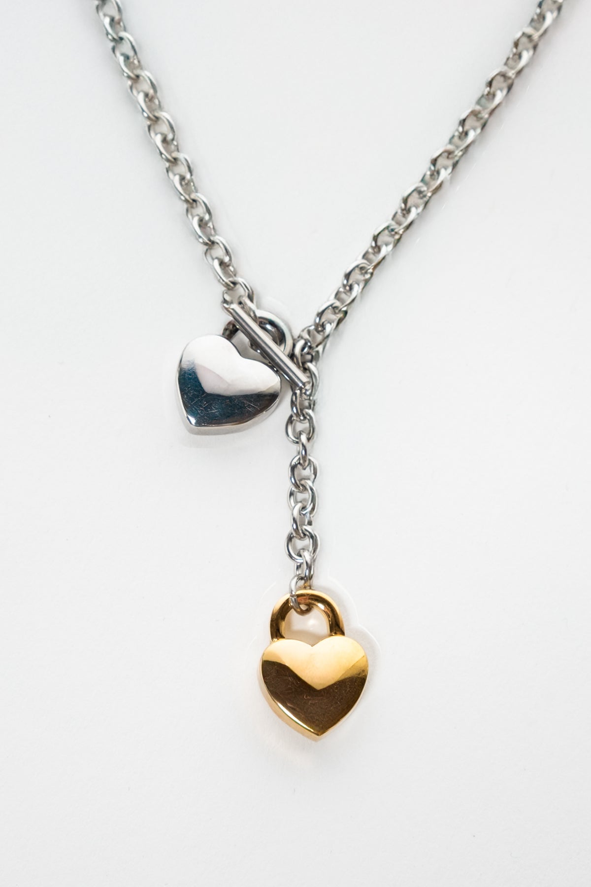 Mixed Metals Toggle Heart Chain