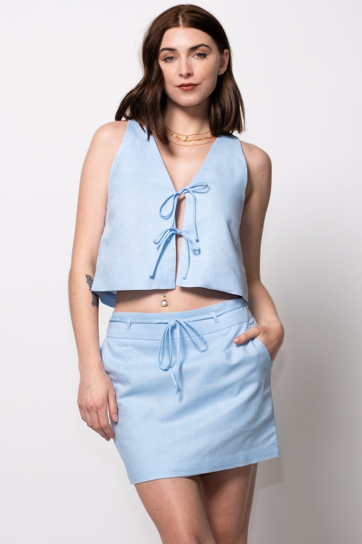 MINKPINK Pandora Tie Waist Linen Mini Skirt