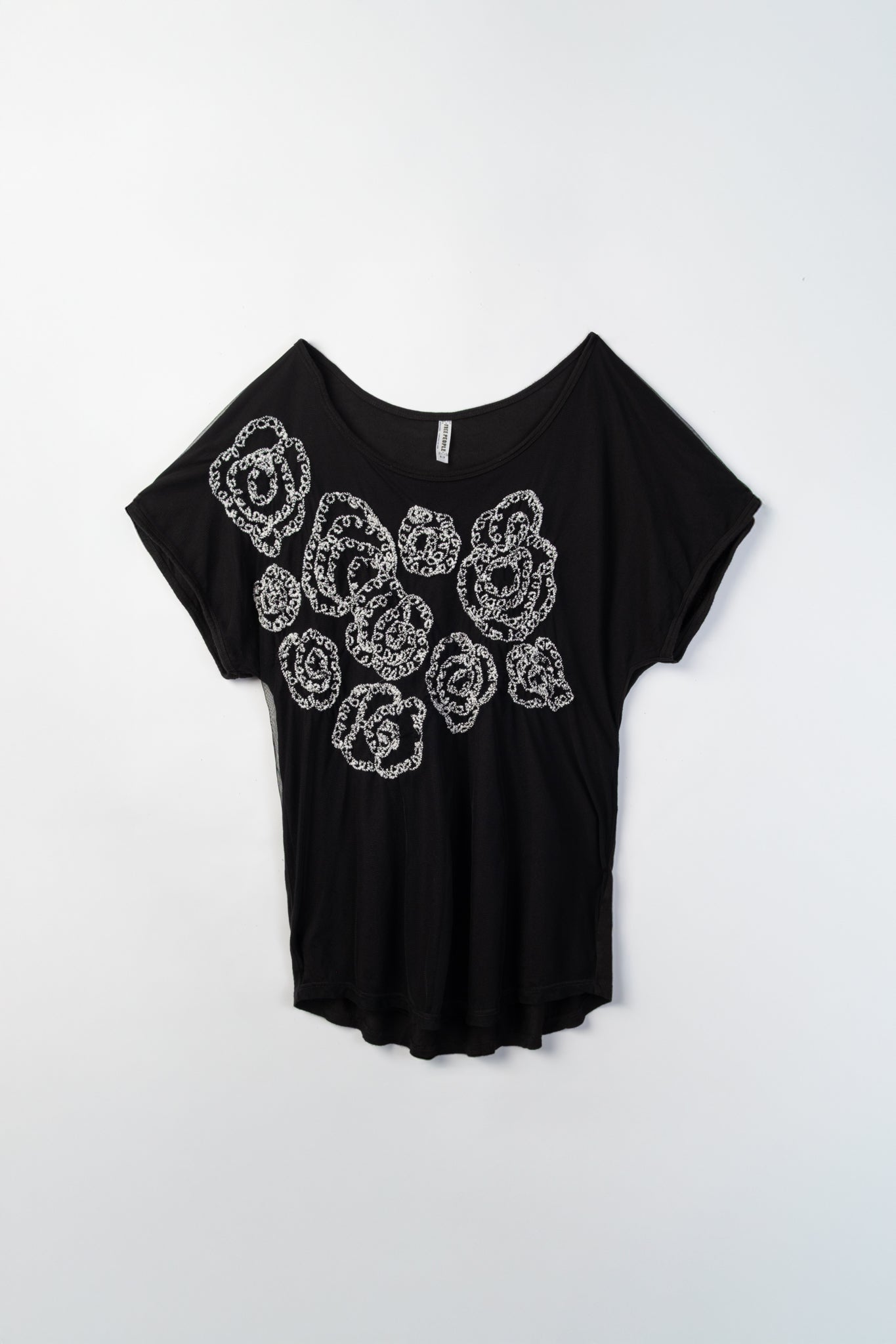 Early 2010s Rosette Drapey Mesh Tee