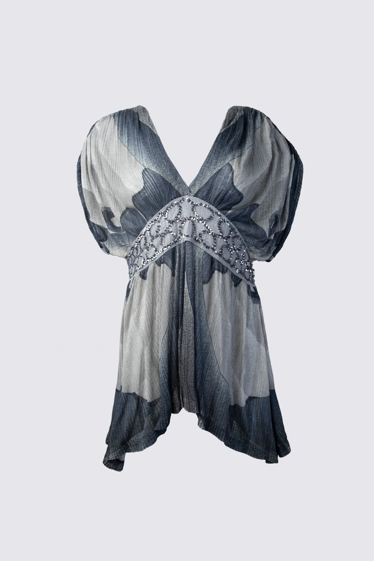 2000s Beaded Drapey Tunic in Slate Gray