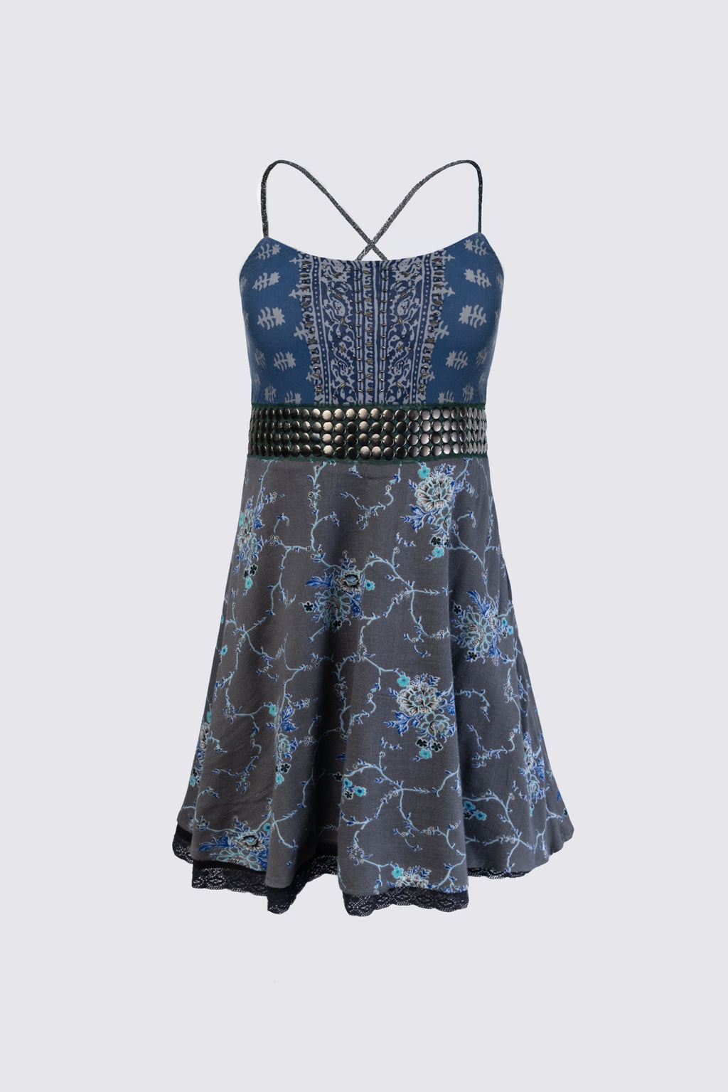 Mixed Print Studded Mini Dress