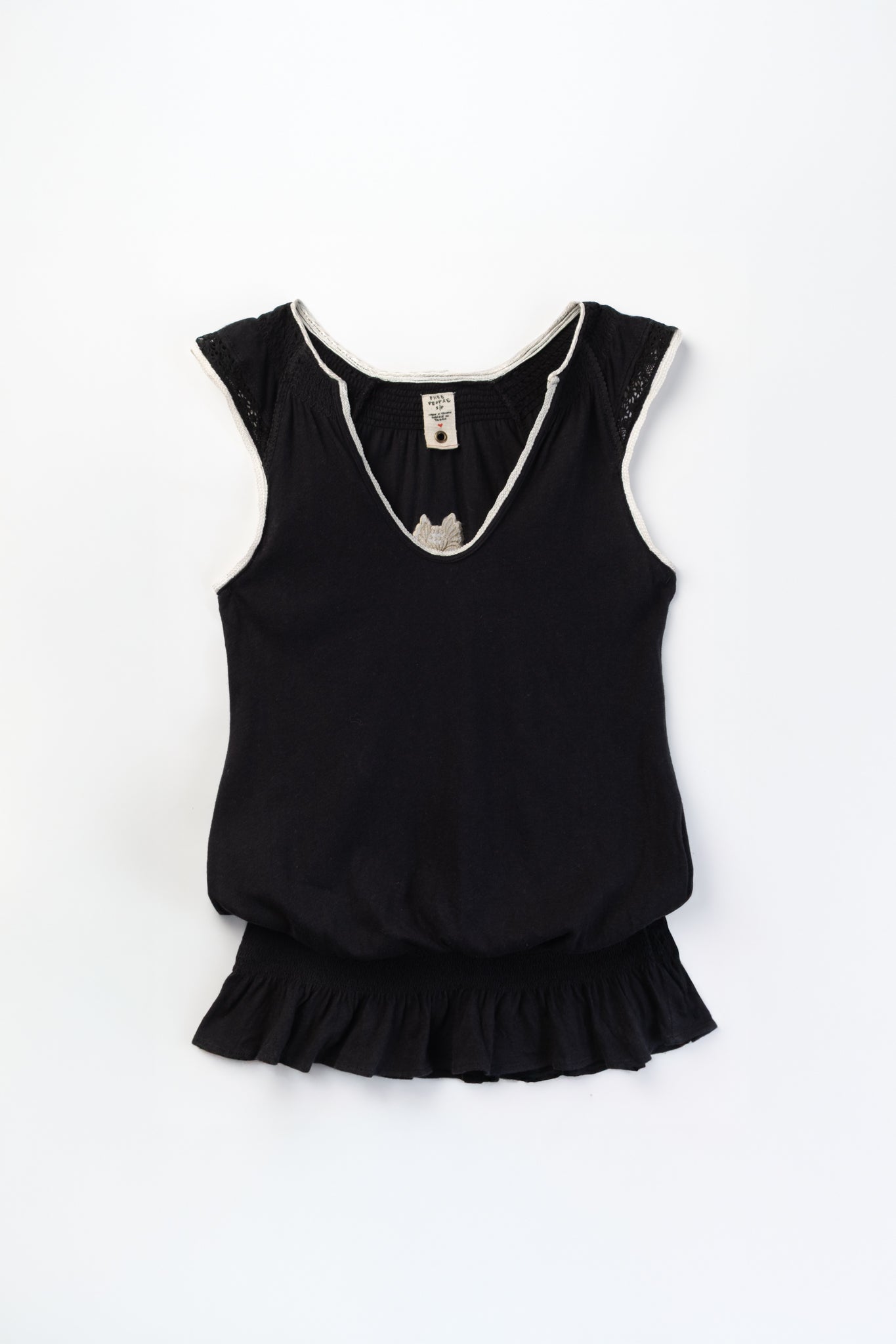 2000s Embroidered Ruffle Hem Tank