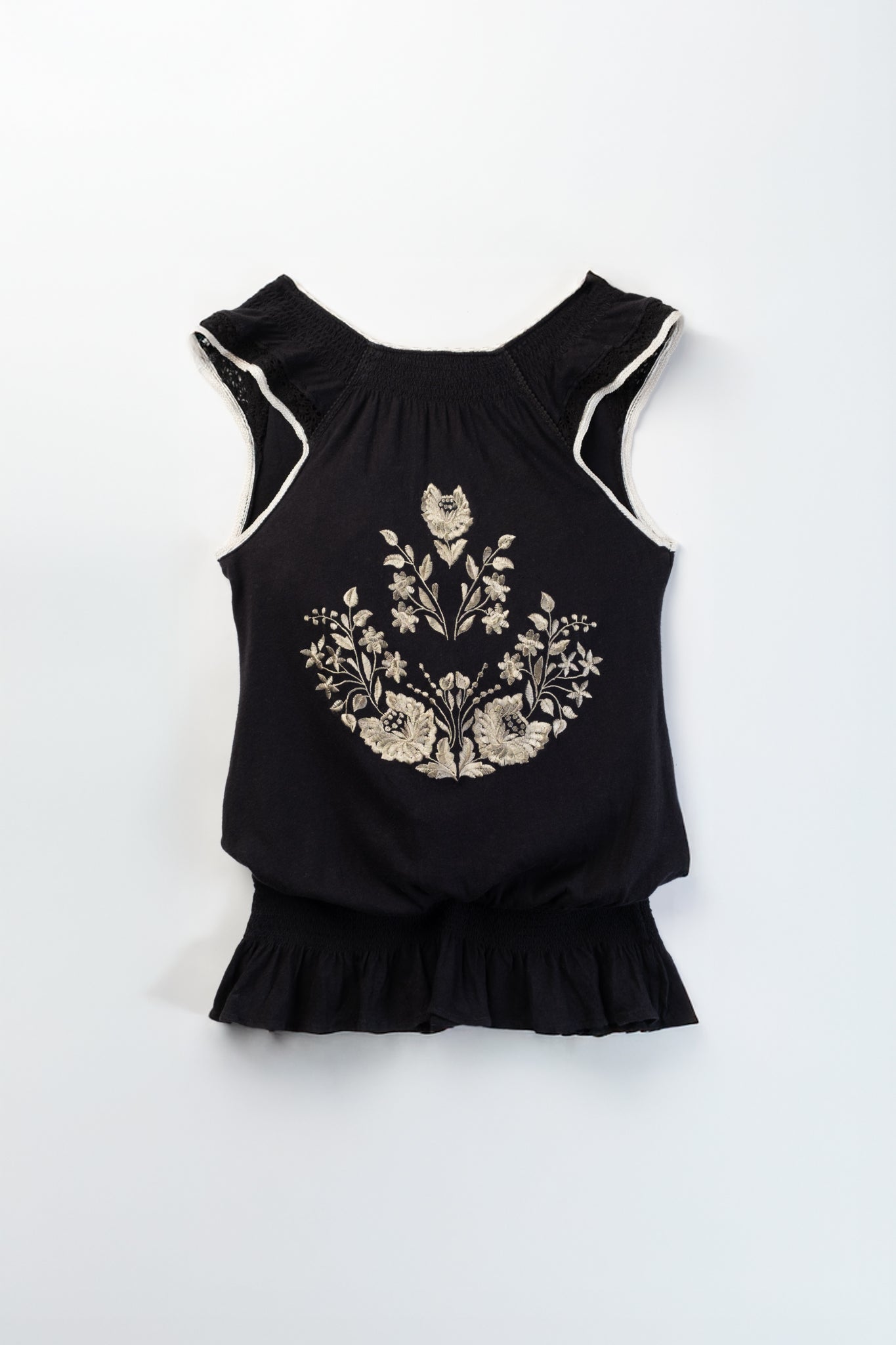 2000s Embroidered Ruffle Hem Tank