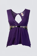 Y2K Silk Trim Tie Back Babydoll Top