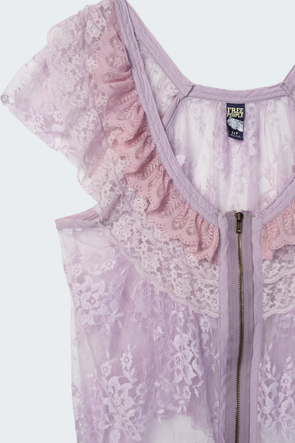 Early 2010s Exposed Zip Lace Top