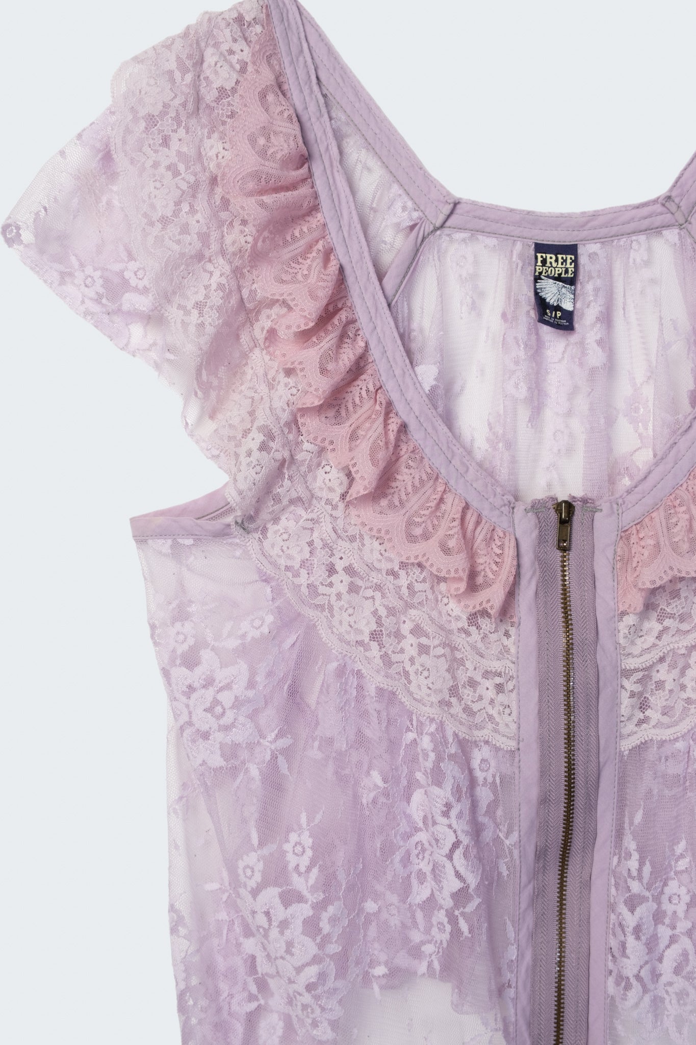 Early 2010s Exposed Zip Lace Top