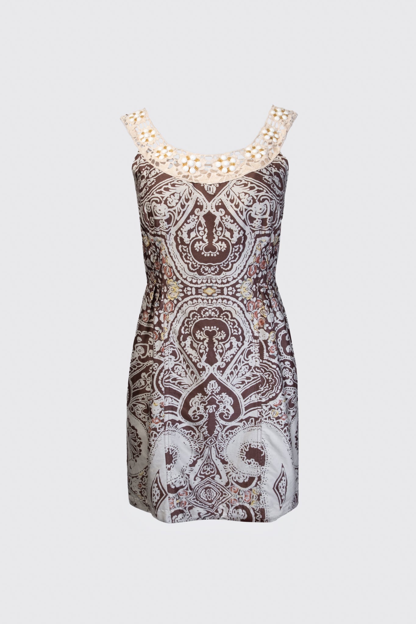 Y2K Beaded Crochet Trim Paisley Mini Dress