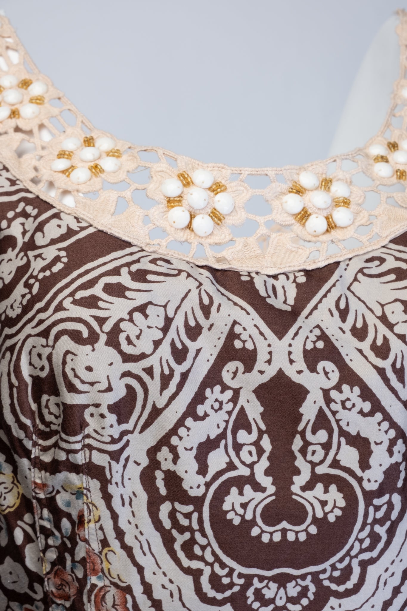 Y2K Beaded Crochet Trim Paisley Mini Dress