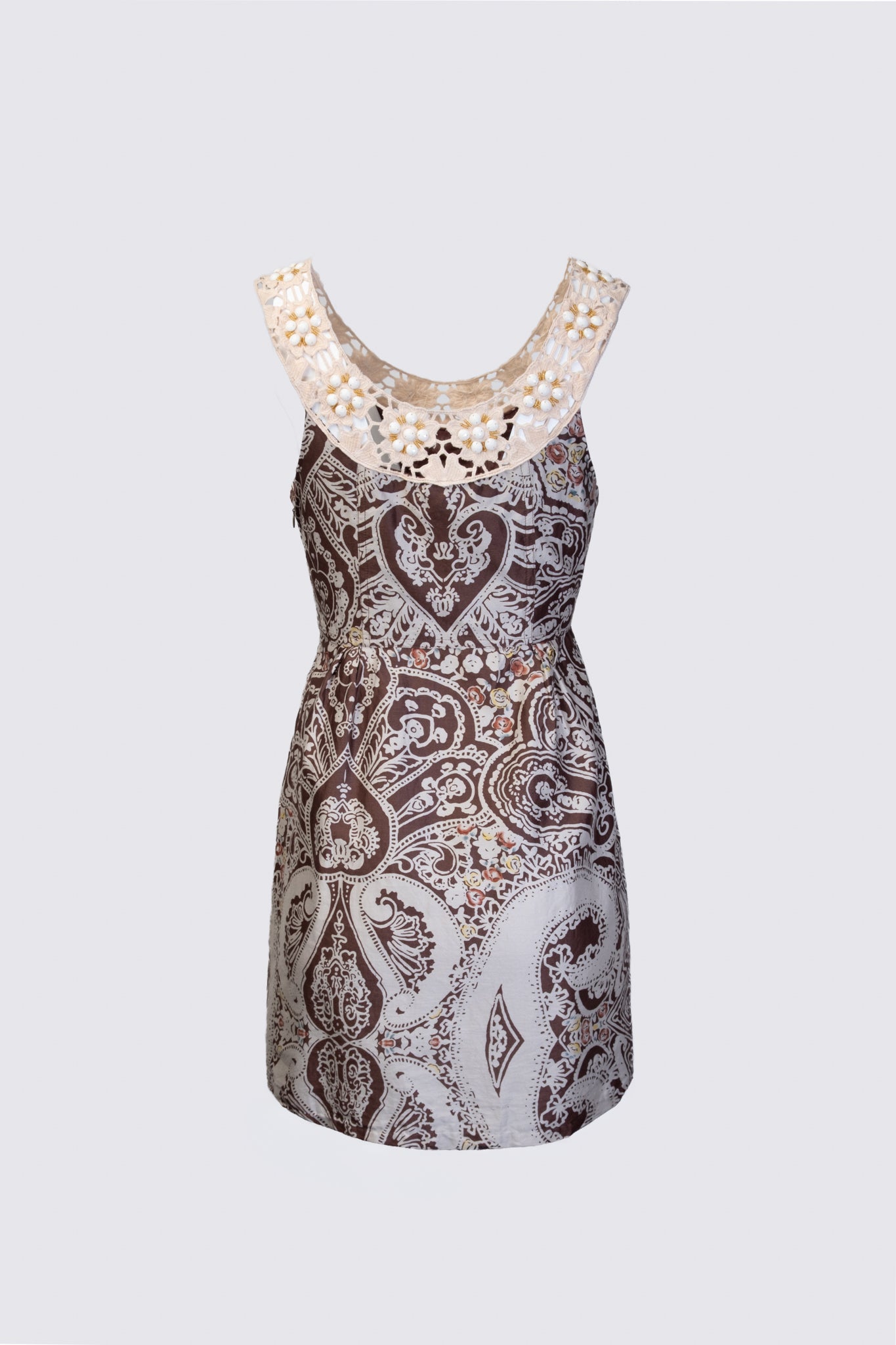 Y2K Beaded Crochet Trim Paisley Mini Dress