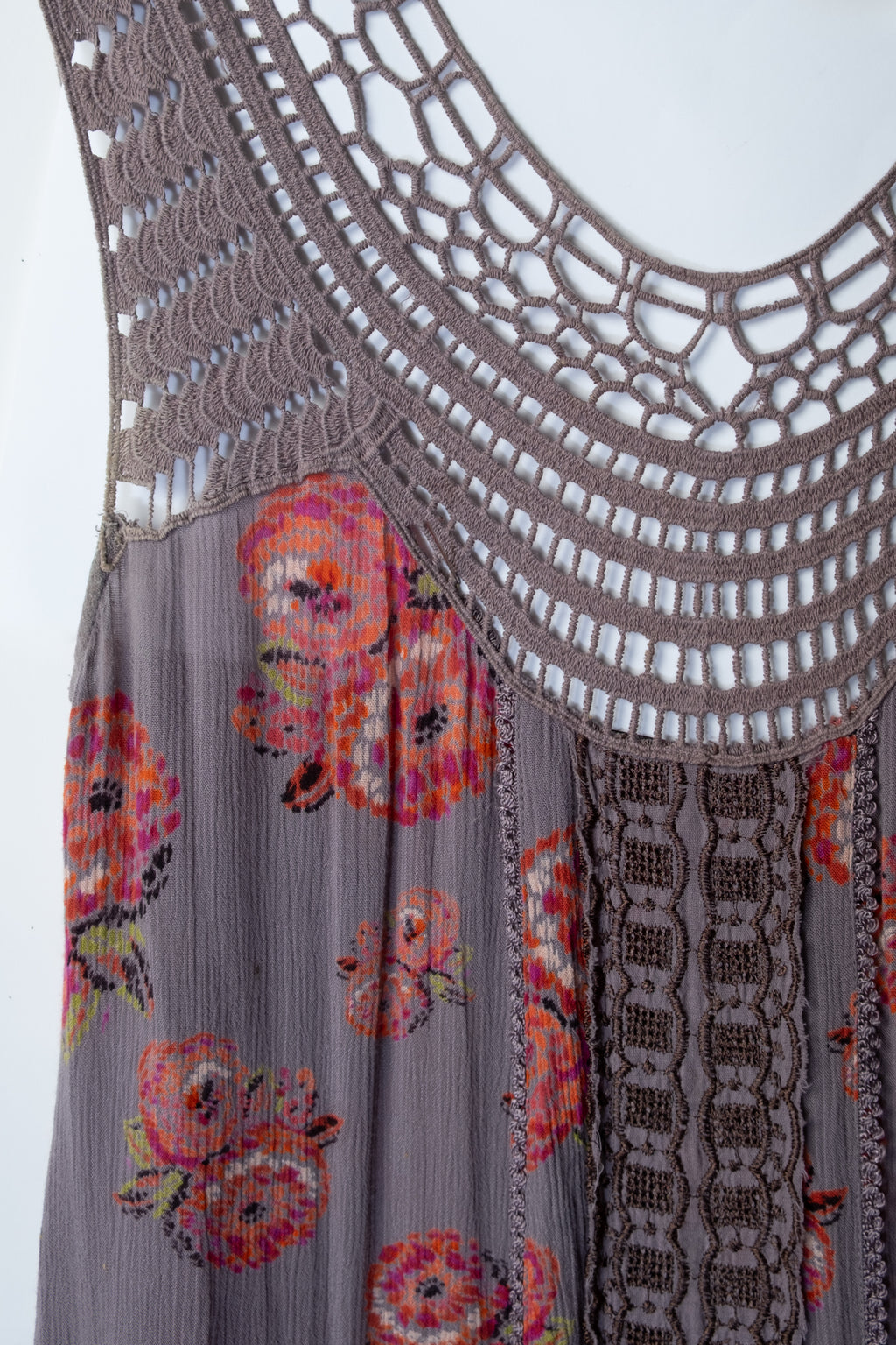 2000s Crochet Trim Boho Mini Dress