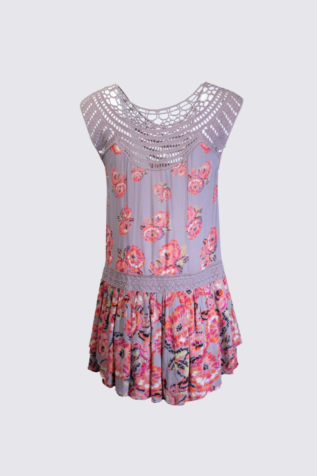 2000s Crochet Trim Boho Mini Dress
